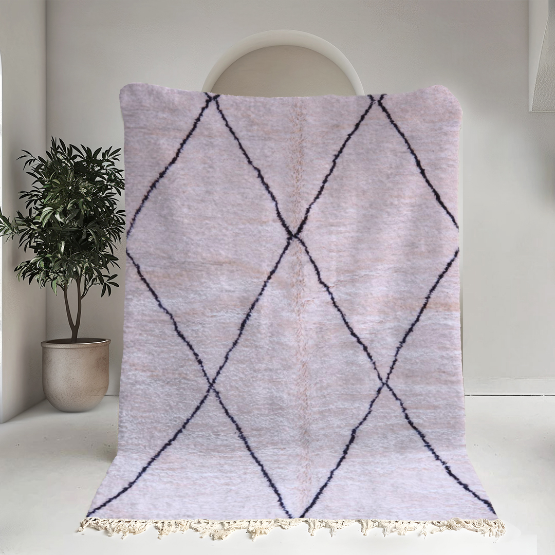Moroccan custom rug from Beni Ourain, Wool and Thread, White