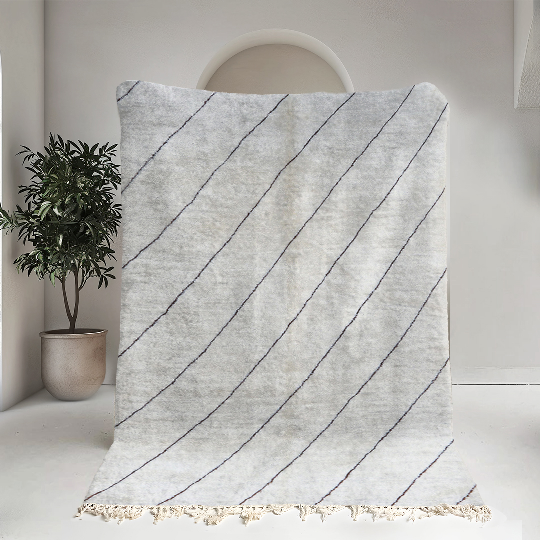 Moroccan custom rug from Beni Ourain, Wool and Thread, black and white