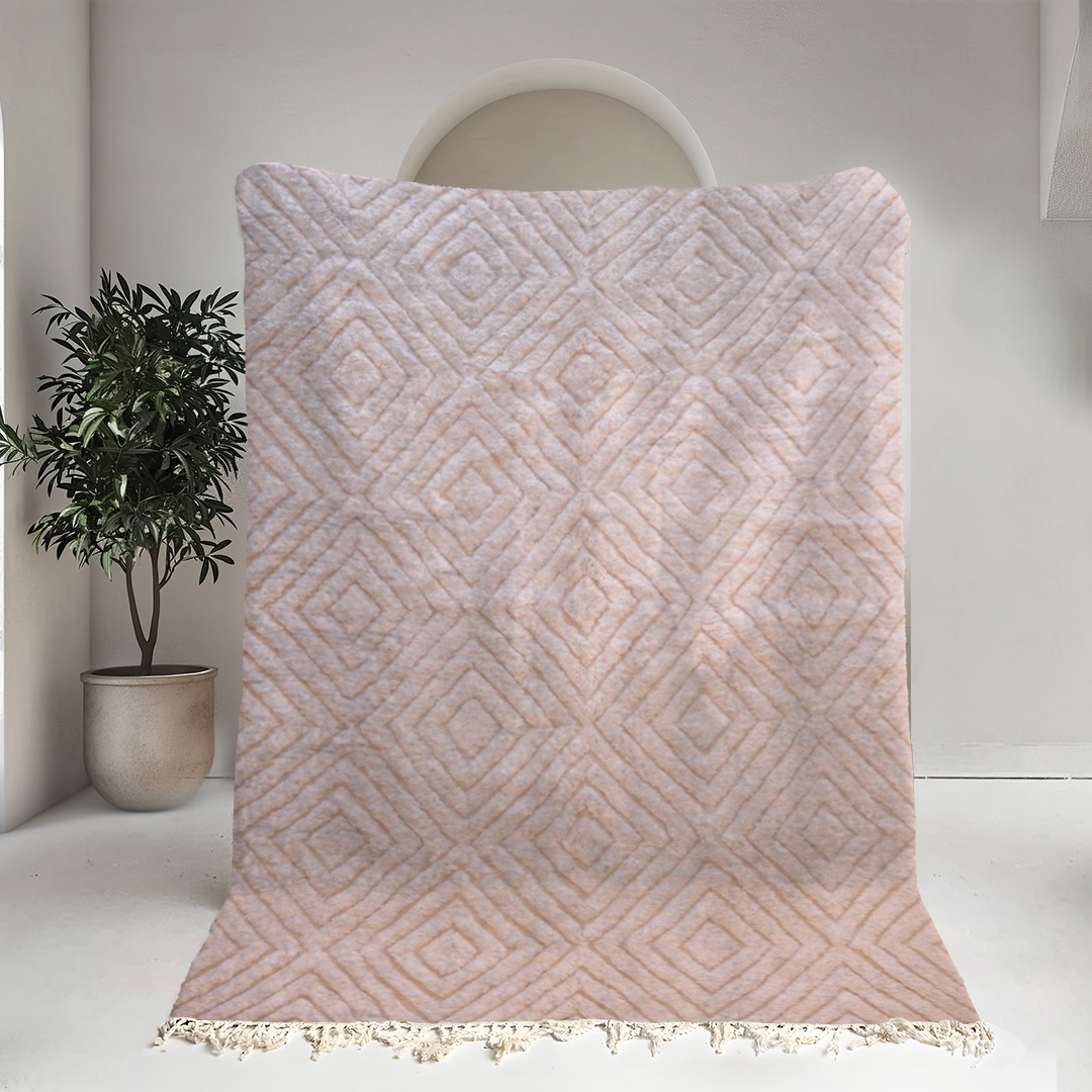 Moroccan custom rug from Beni Ourain, Wool and Thread, White