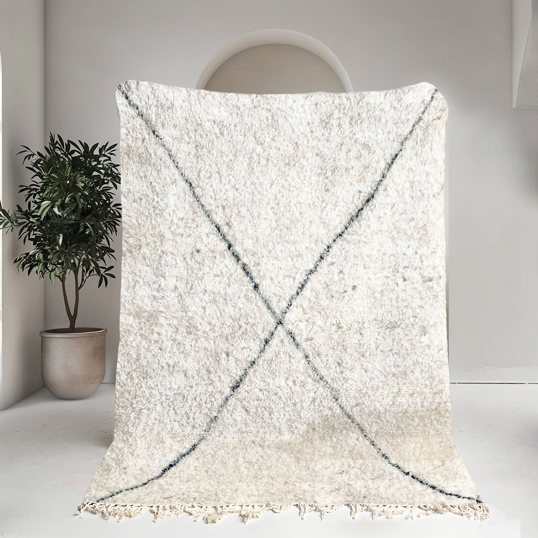 Moroccan custom rug from Beni Ourain, Wool and Thread, White