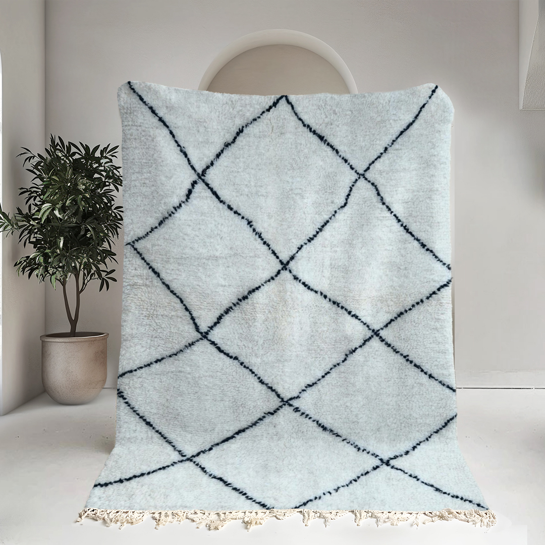 Moroccan custom rug from Beni Ourain, Wool, White