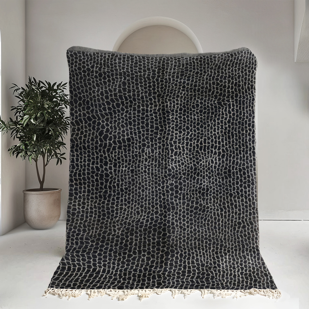 Moroccan custom rug from Beni Ourain, Wool and Thread, Black