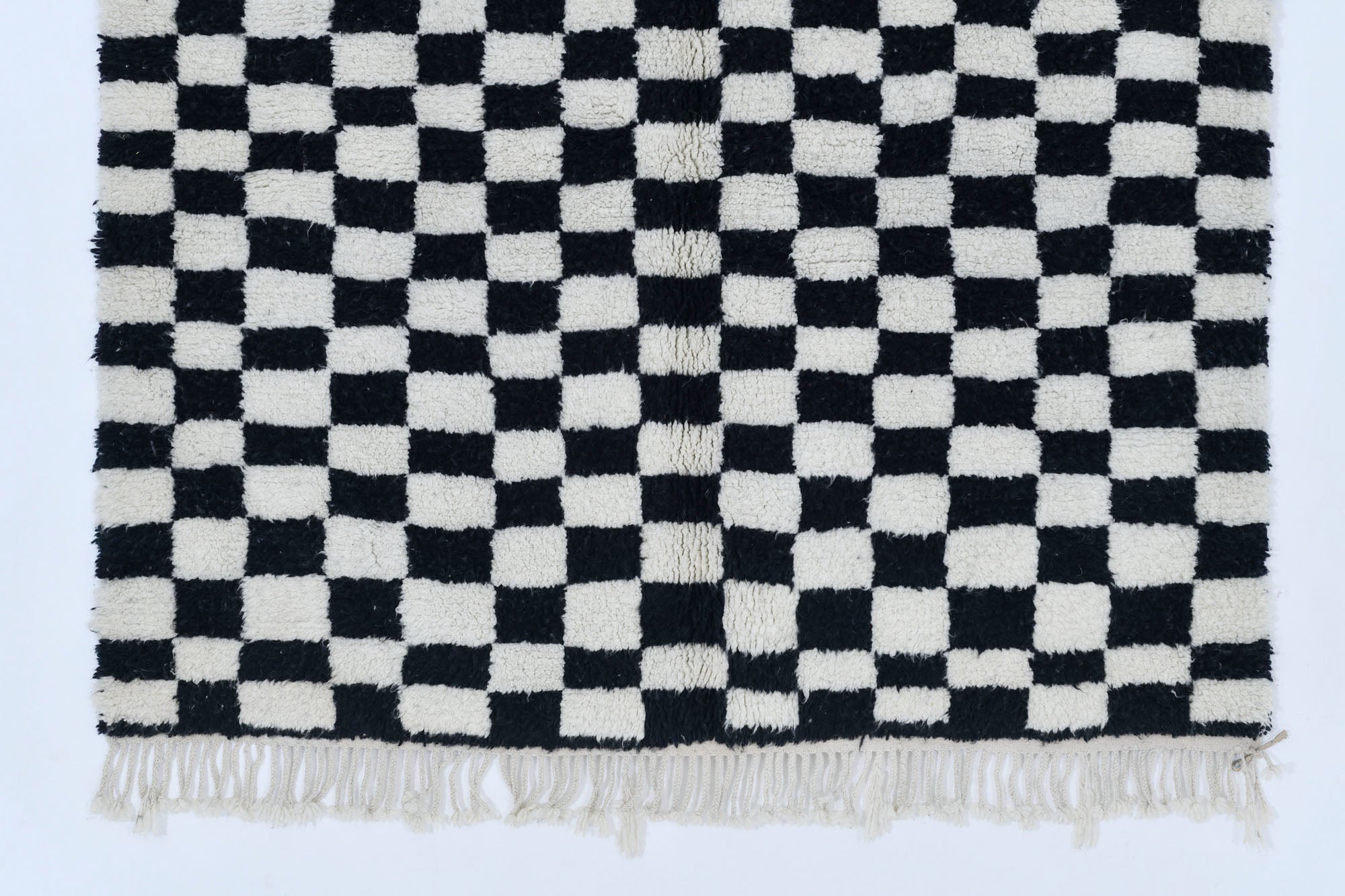 Moroccan custom rug from Beni Ourain, Wool and Thread, black and white