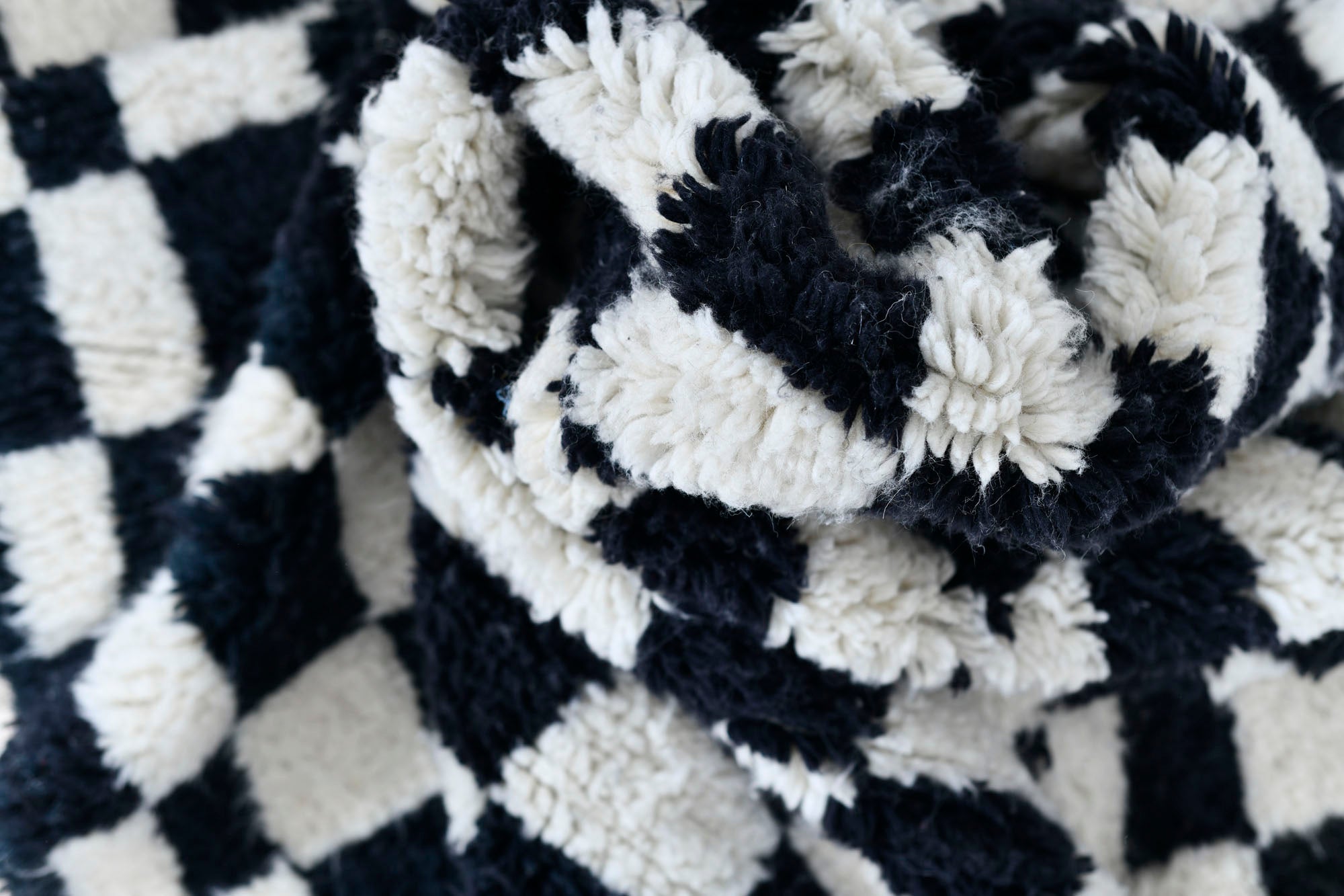 Moroccan custom rug from Beni Ourain, Wool and Thread, black and white