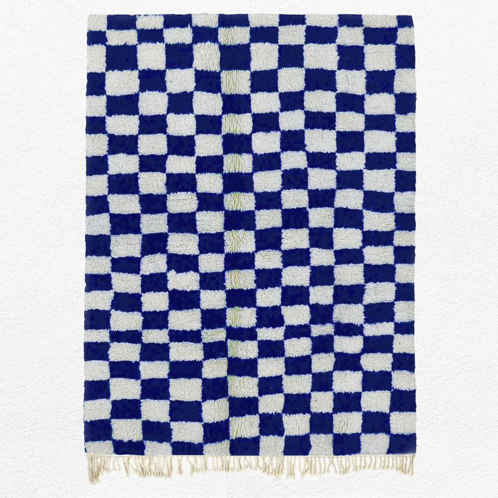 Moroccan custom rug from Beni Ourain, Wool and Thread, Blue