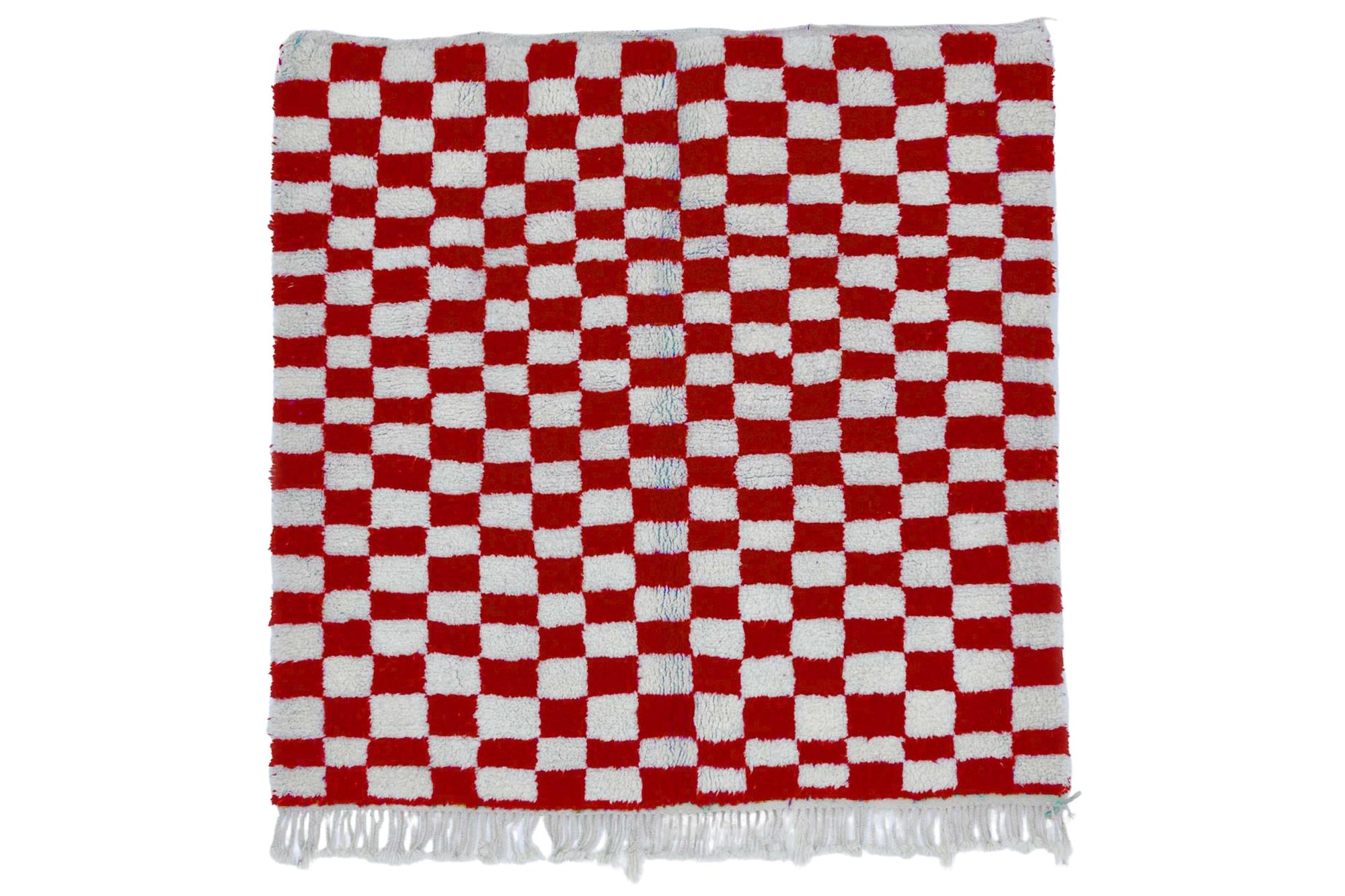 Moroccan custom rug from Beni Ourain, Wool and Thread, Red