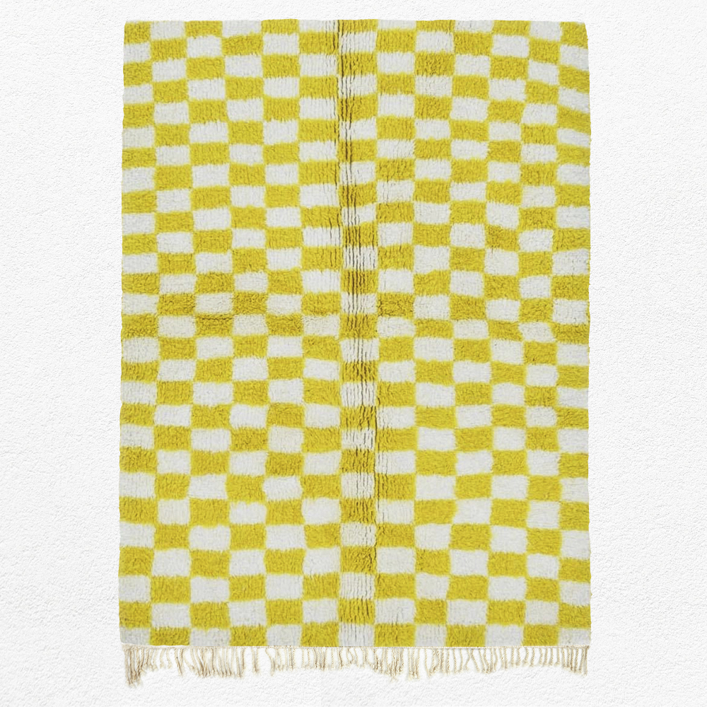 Moroccan custom rug from Beni Ourain, Wool and Thread, Yellow