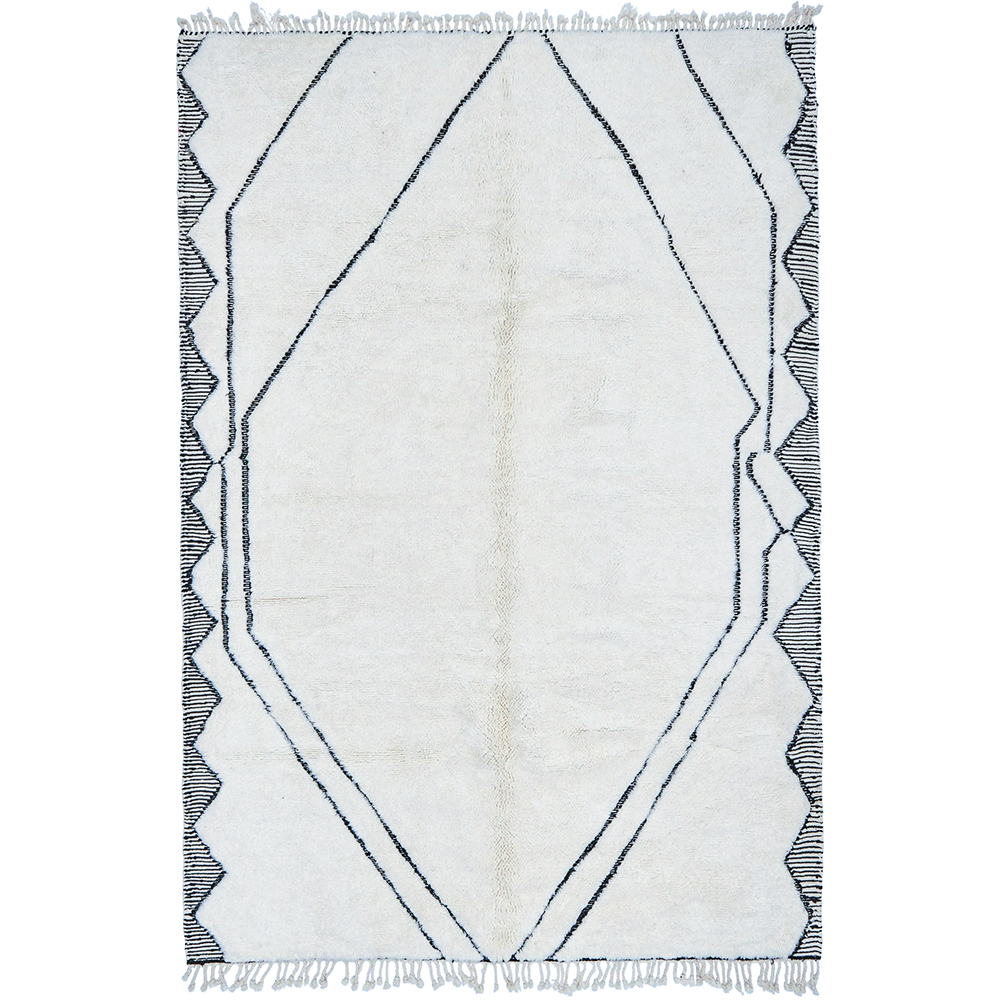 Moroccan custom rug from Beni Ourain, Wool and Thread, black and white