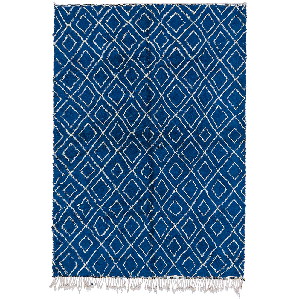 Moroccan custom rug from Beni Ourain, Wool and Thread, Blue