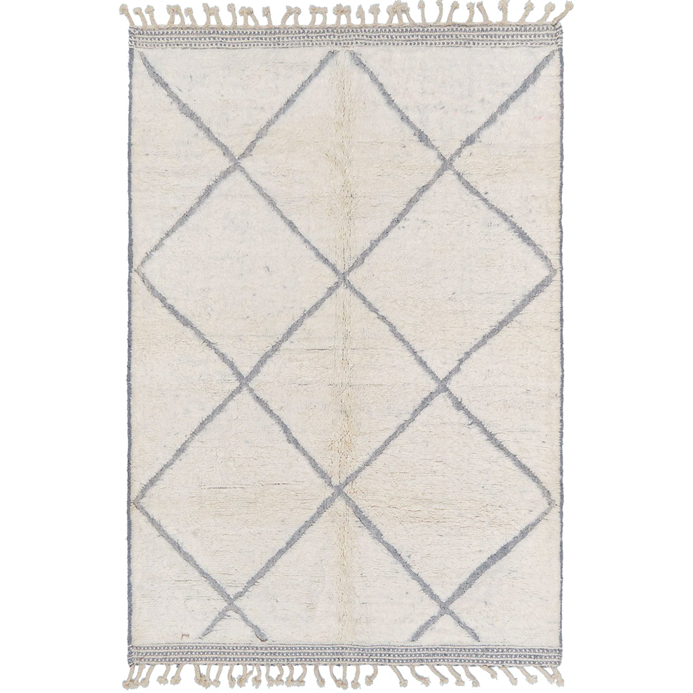 Moroccan custom rug from Beni Ourain, Wool and Thread, White