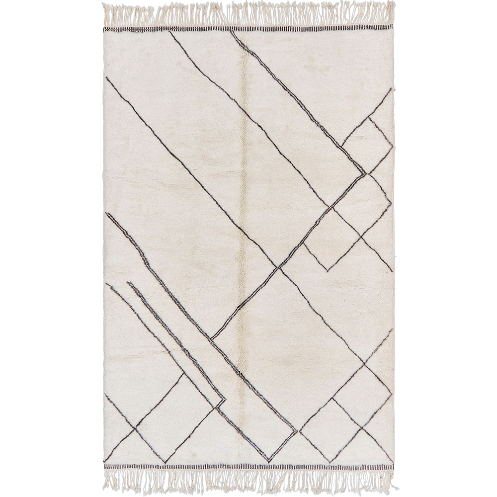 Moroccan custom rug from Beni Ourain, Wool and Thread, black and white