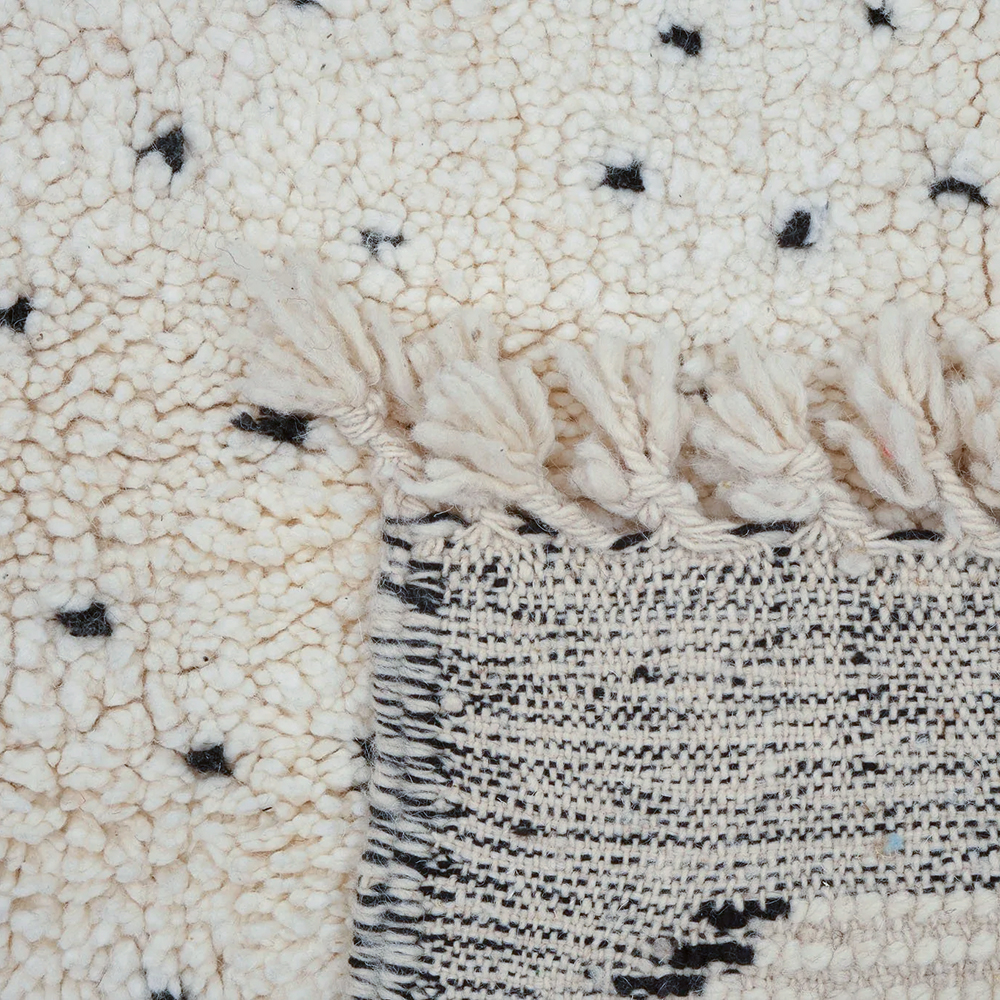 Moroccan custom rug from Beni Ourain, Wool and Thread, black and white
