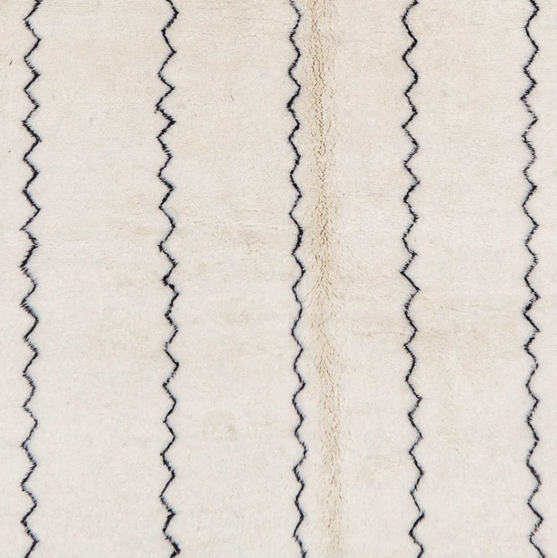 Moroccan custom rug from Beni Ourain, Wool and Thread, black and white