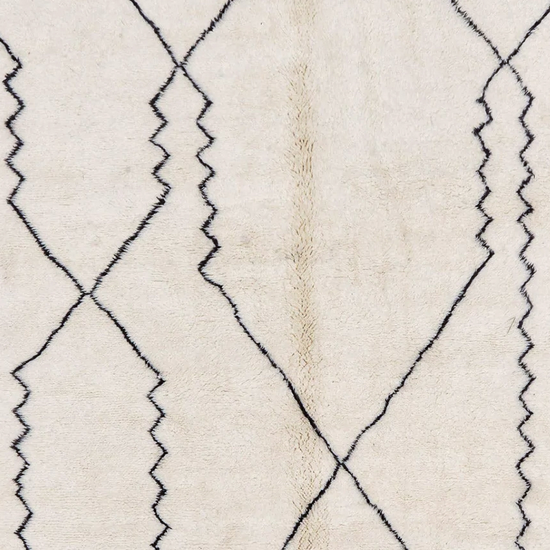 Moroccan custom rug from Beni Ourain, Wool and Thread, black and white