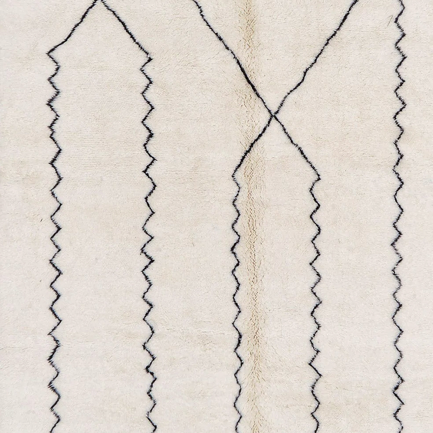 Moroccan custom rug from Beni Ourain, Wool and Thread, black and white