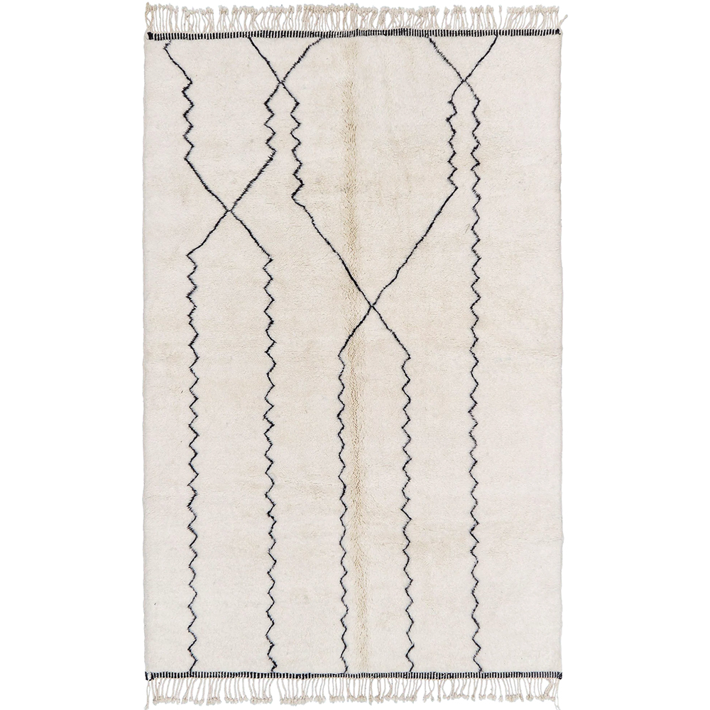 Moroccan custom rug from Beni Ourain, Wool and Thread, black and white