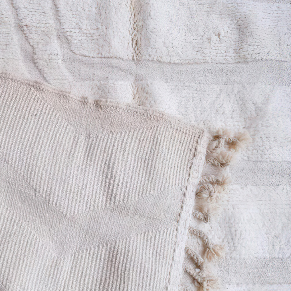 Moroccan custom rug from Beni Ourain, Wool and Thread, White