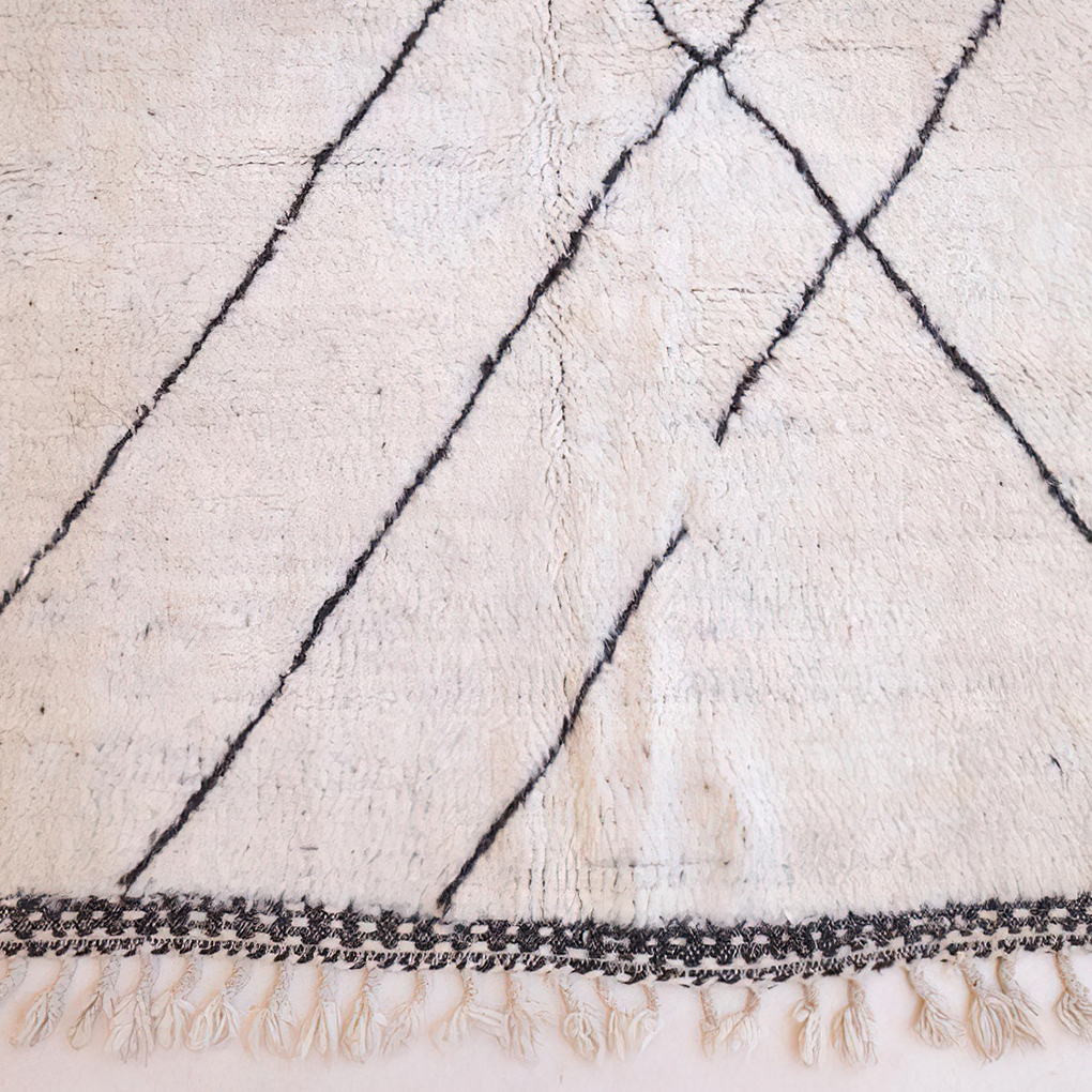Moroccan custom rug from Beni Ourain, Wool and Thread, White