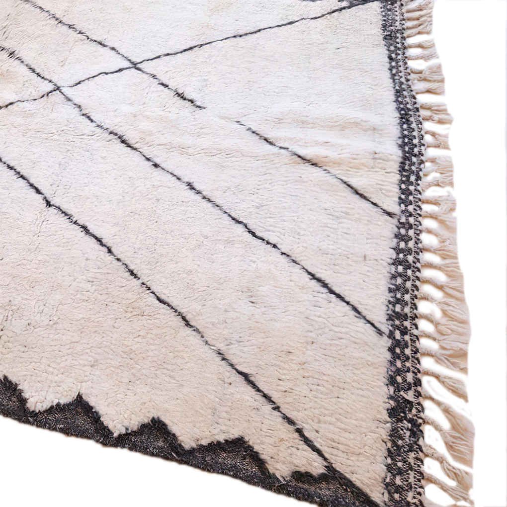 Moroccan custom rug from Beni Ourain, Wool and Thread, White