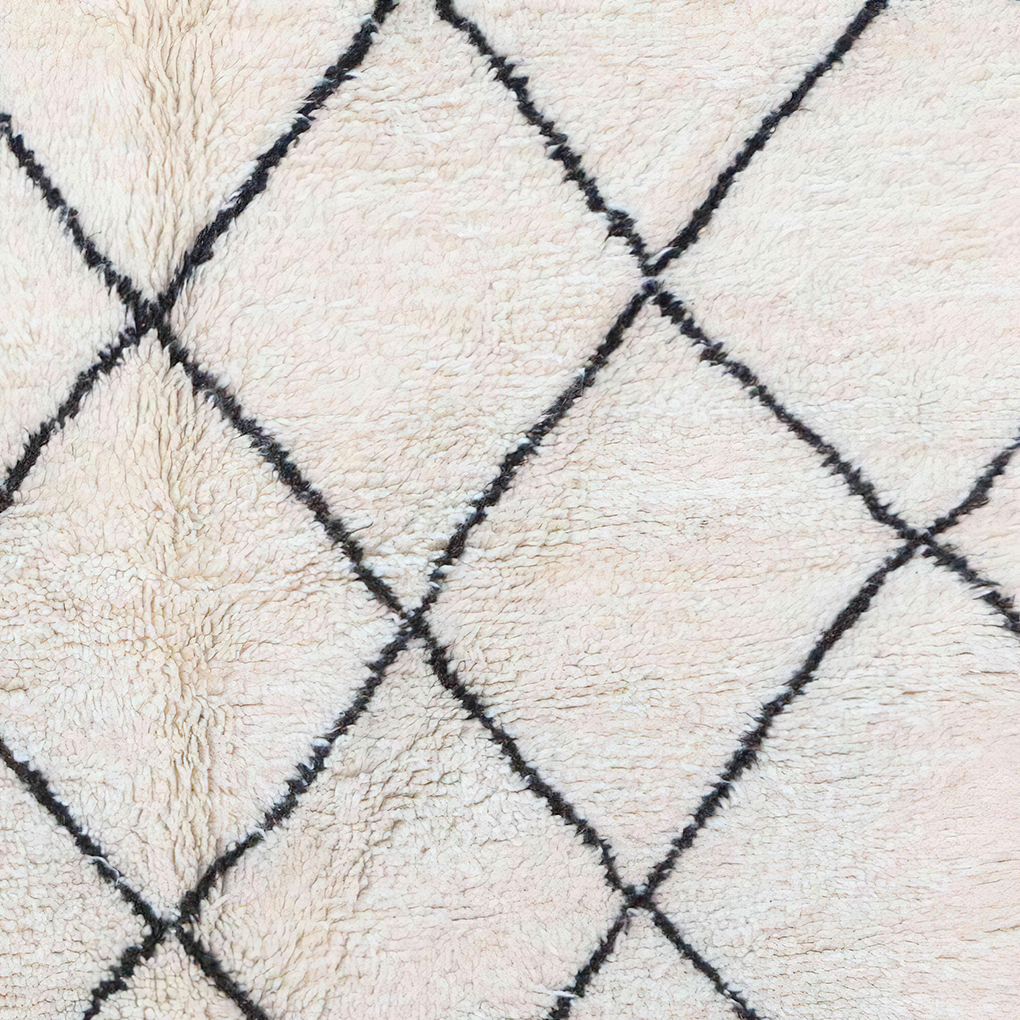 Moroccan custom rug from Beni Ourain, Wool and Thread, White