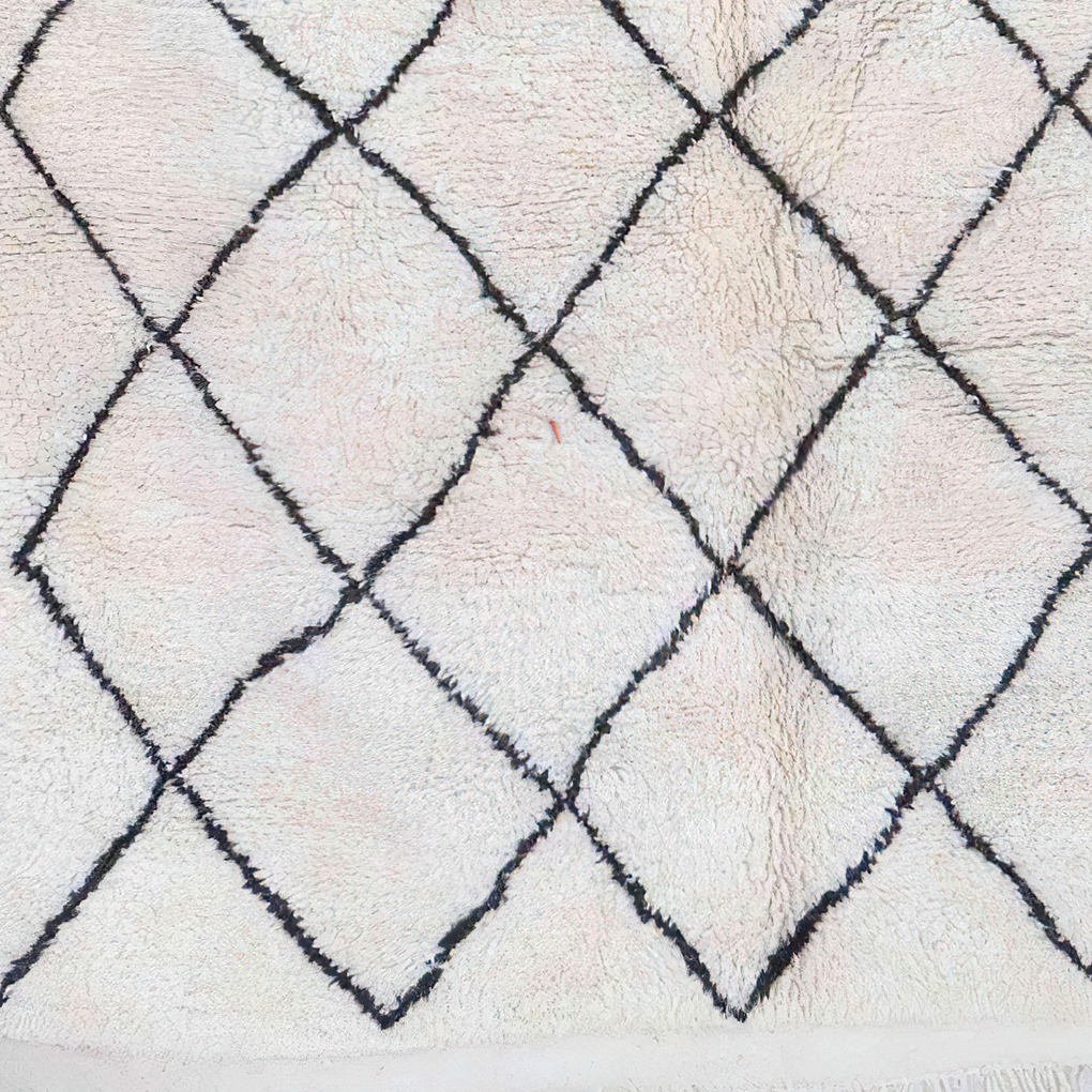 Moroccan custom rug from Beni Ourain, Wool and Thread, White