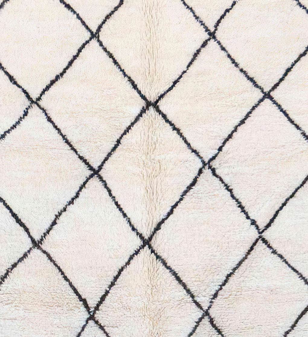 Moroccan custom rug from Beni Ourain, Wool and Thread, White