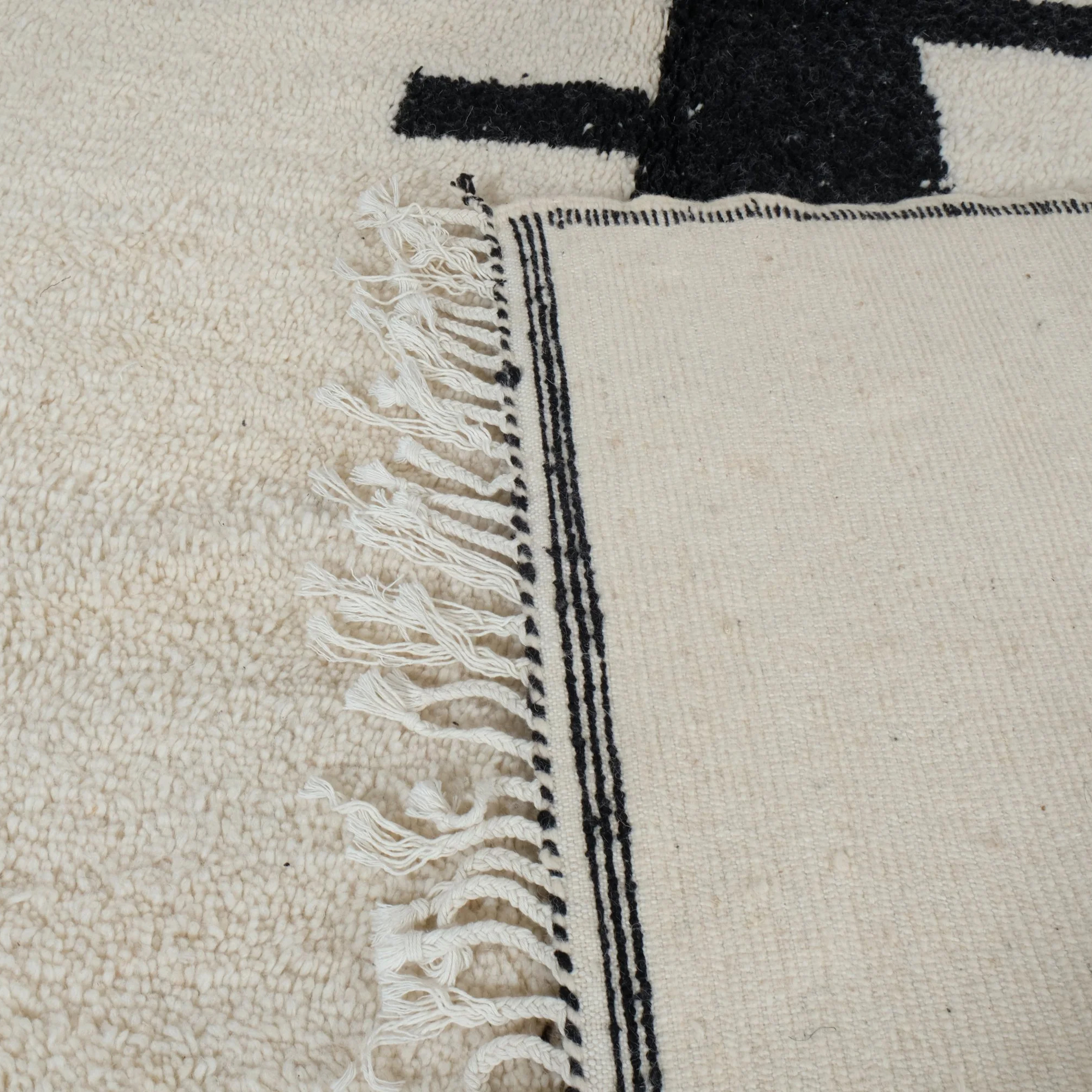Moroccan custom rug from Beni Ourain, Wool and Thread, White