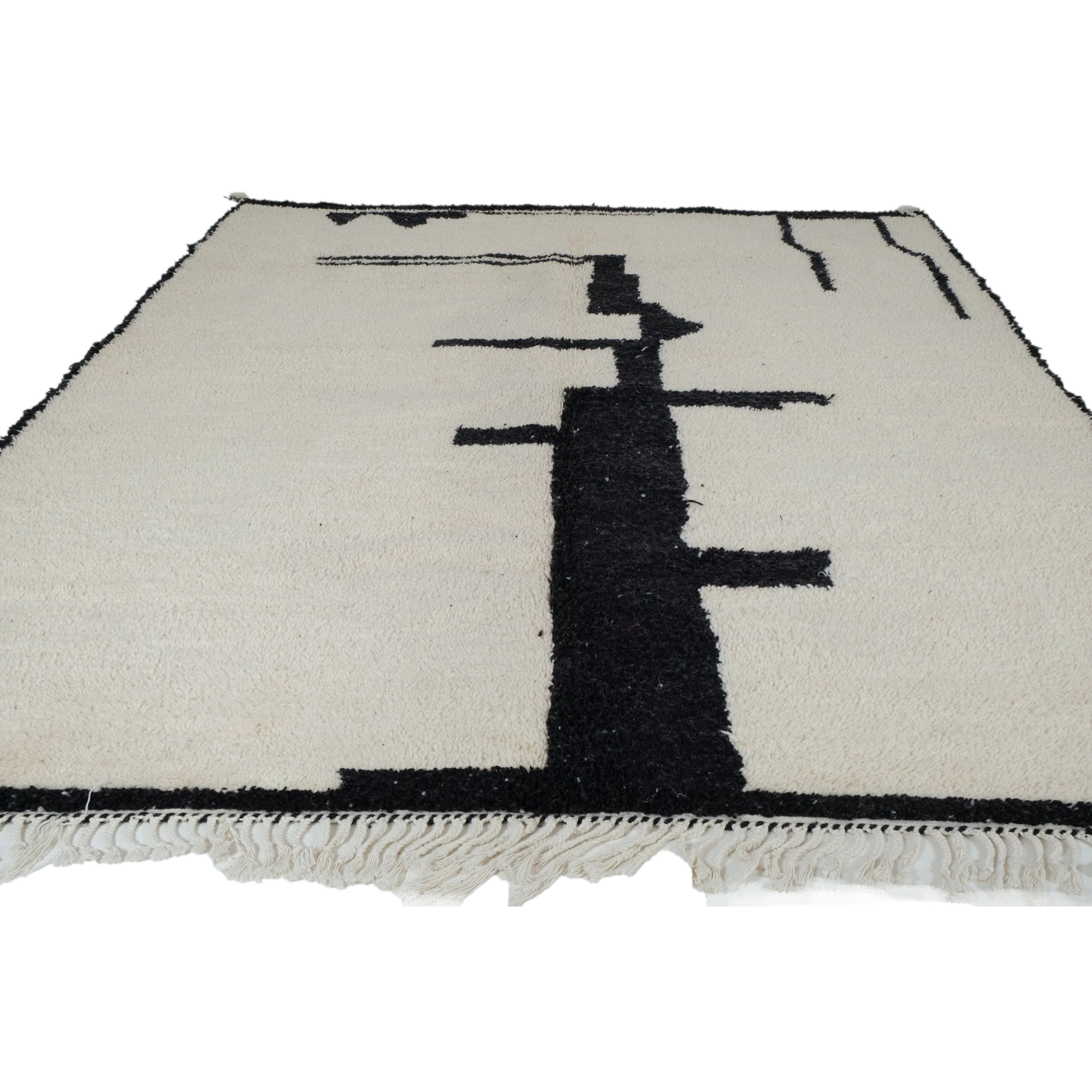 Moroccan custom rug from Beni Ourain, Wool and Thread, White