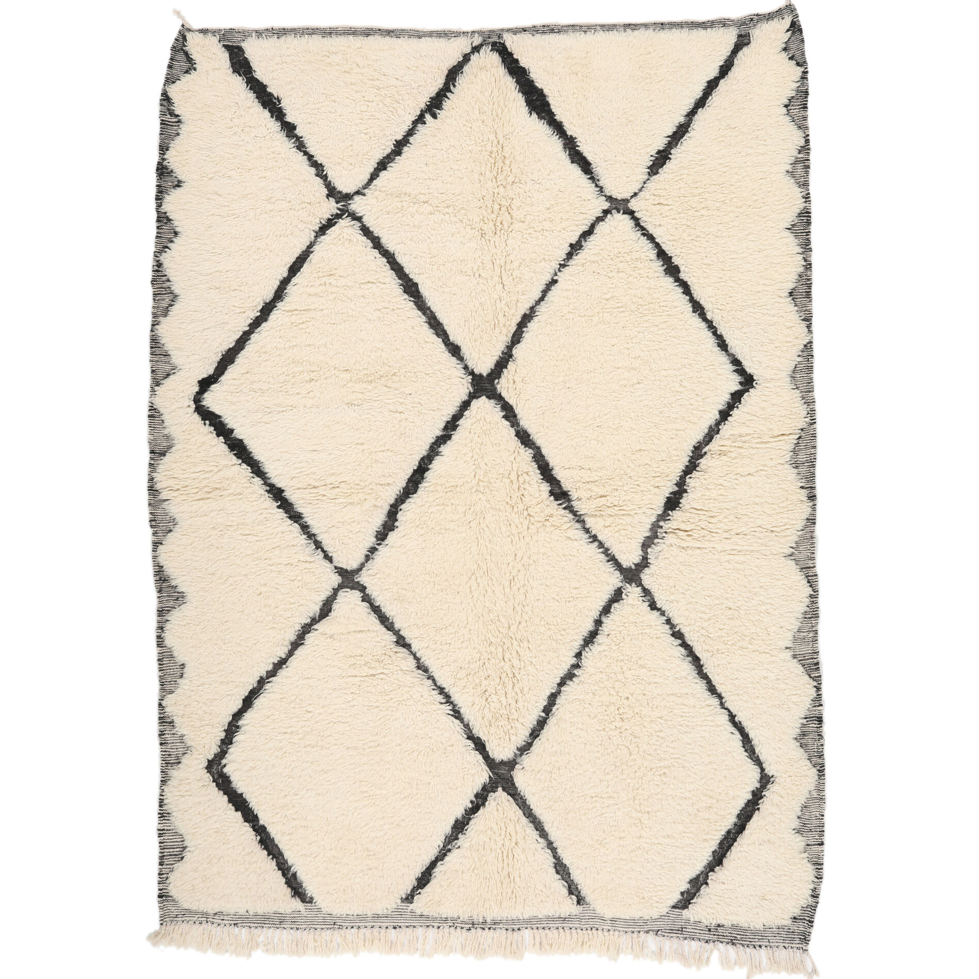 Moroccan custom rug from Beni Ourain, Wool and Thread, White