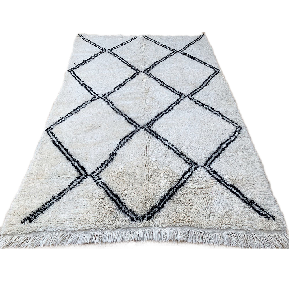 Moroccan custom rug from Beni Ourain, Wool and Thread, White