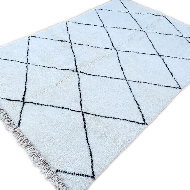 Moroccan custom rug from Beni Ourain, Wool and Thread, White