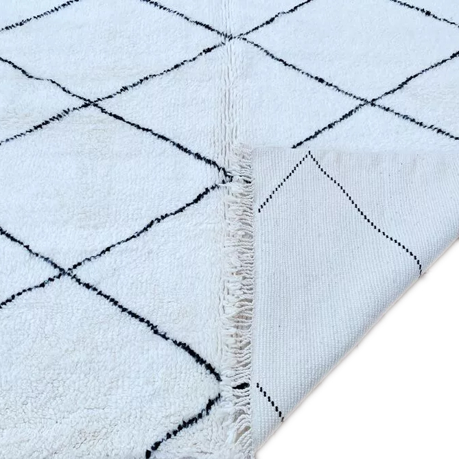 Moroccan custom rug from Beni Ourain, Wool and Thread, White