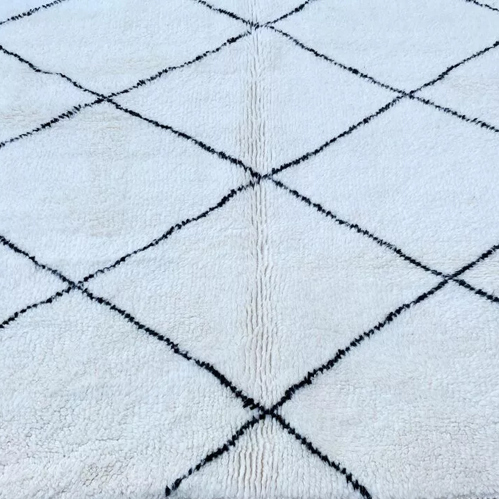 Moroccan custom rug from Beni Ourain, Wool and Thread, White