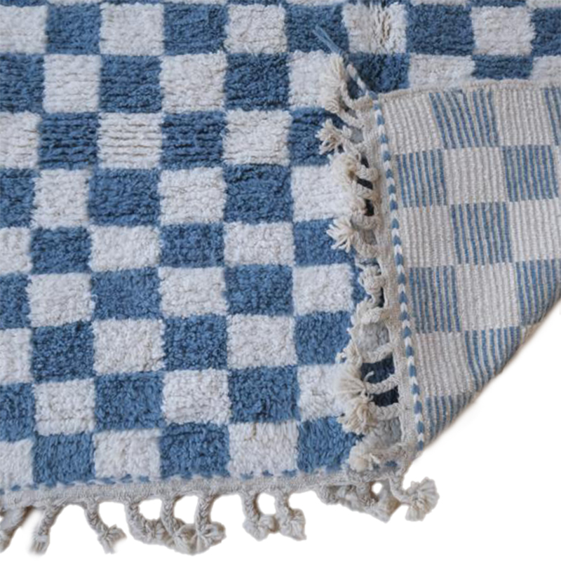 Moroccan custom rug from Beni Ourain, Wool and Thread, Blue