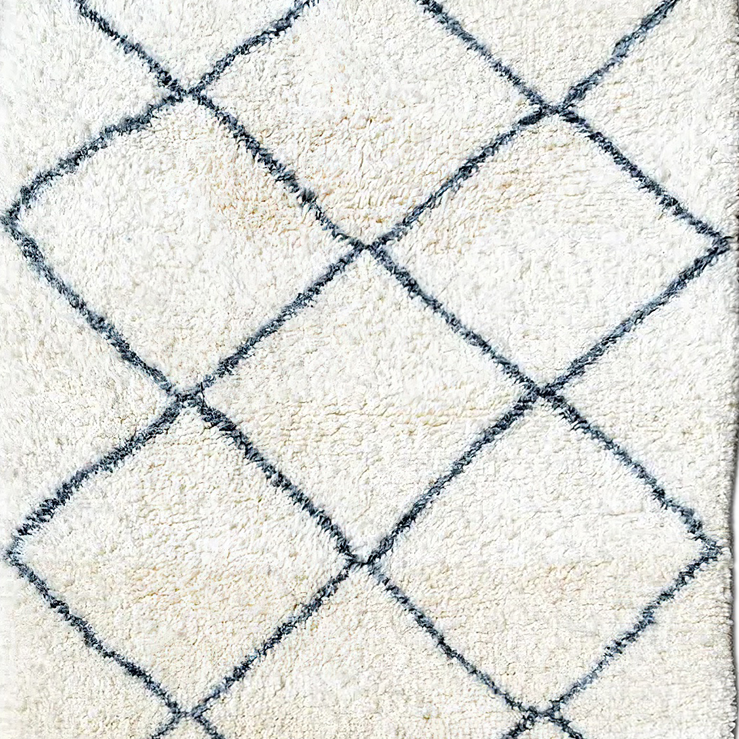 Moroccan custom rug from Beni Ourain, Wool and Thread, White