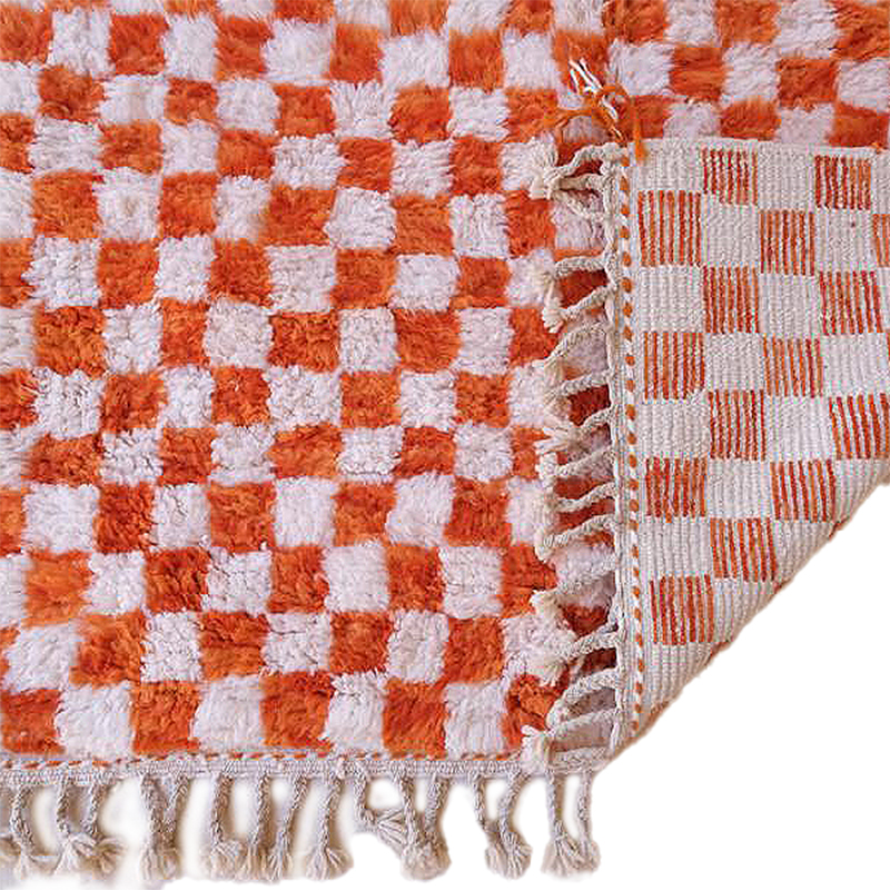 Moroccan custom rug from Beni Ourain, Wool and Thread, Orange