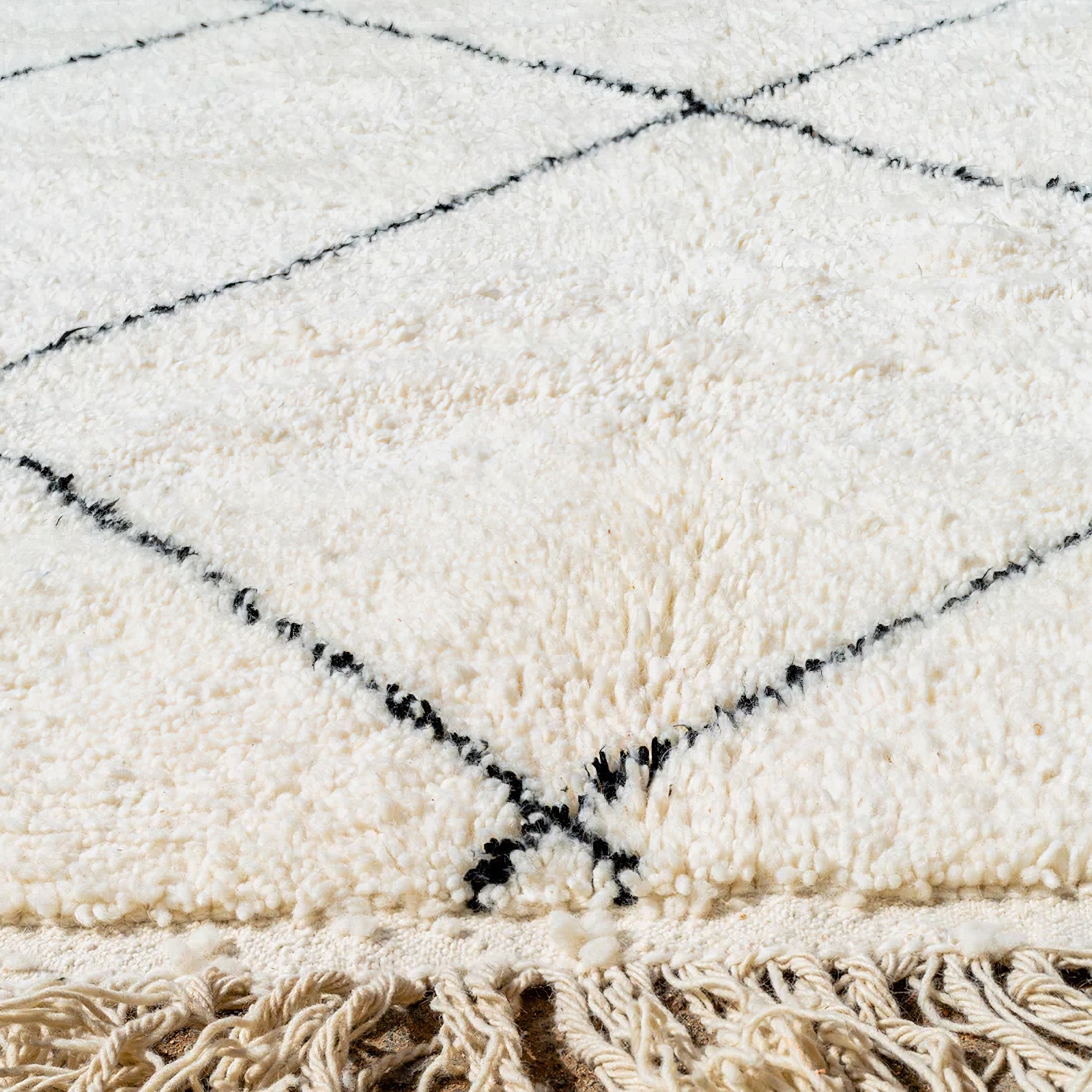 Moroccan custom rug from Beni Ourain, Wool and Thread, White