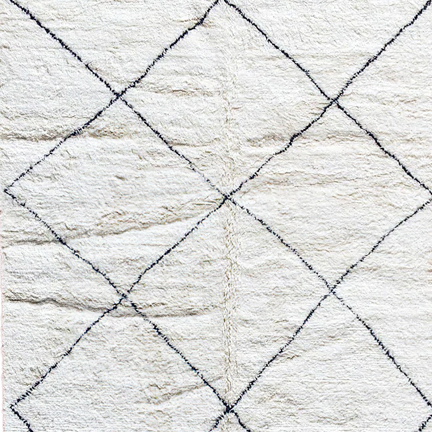 Moroccan custom rug from Beni Ourain, Wool and Thread, White