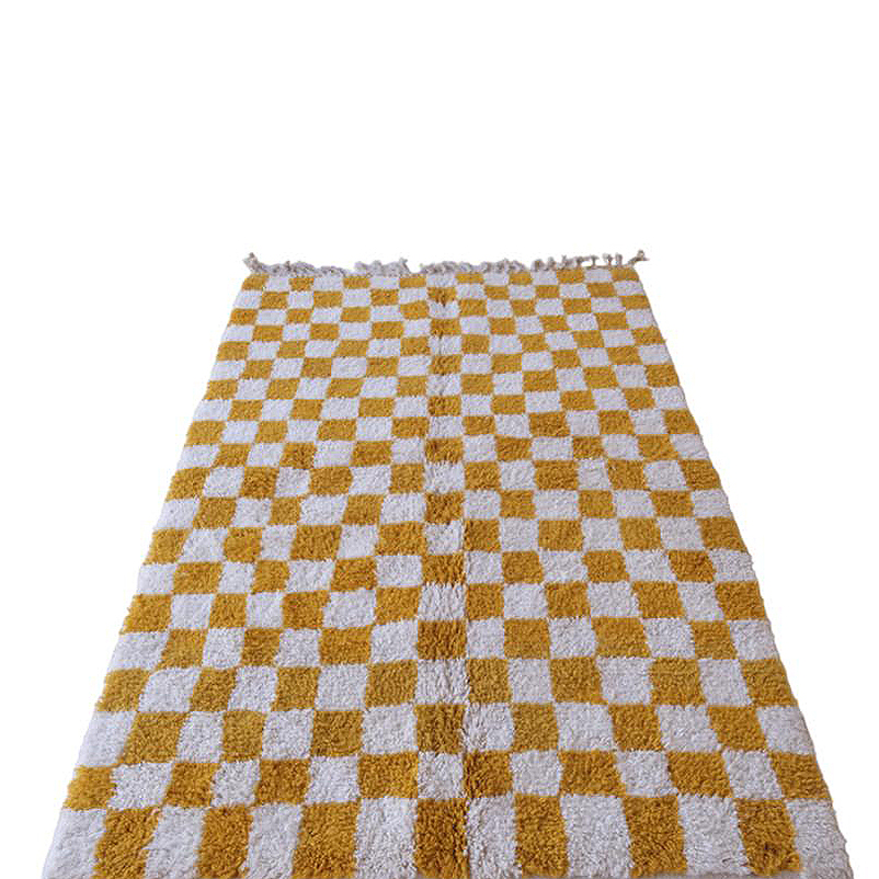Moroccan custom rug from Beni Ourain, Wool and Thread, Yellow