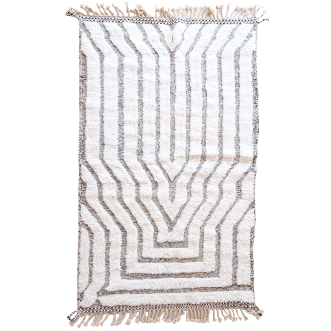 Moroccan custom rug from Beni Ourain, Wool and Thread, White