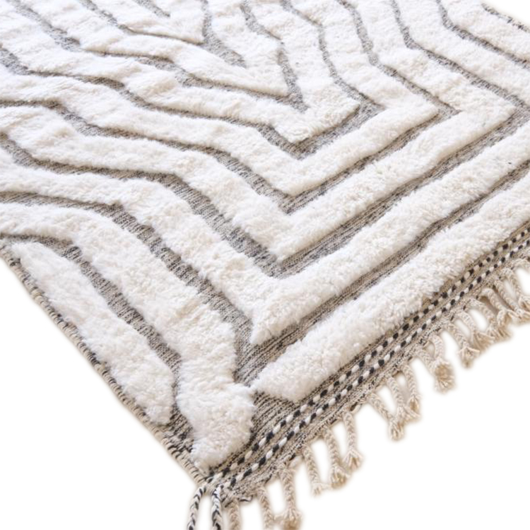 Moroccan custom rug from Beni Ourain, Wool and Thread, White