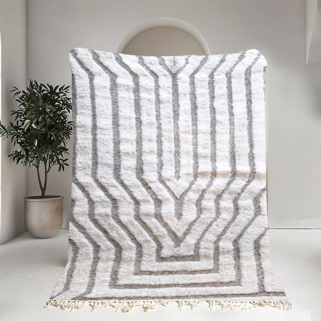 Moroccan custom rug from Beni Ourain, Wool and Thread, White