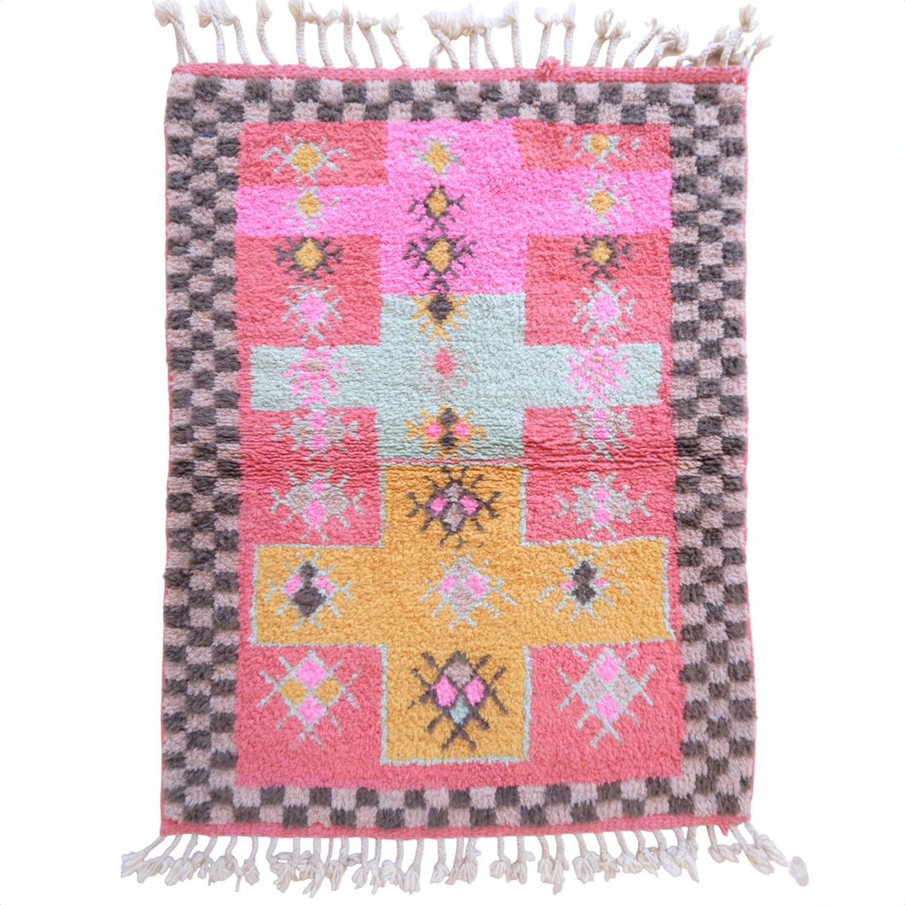 Moroccan custom rug from Beni Ourain, Wool and Thread, Pink