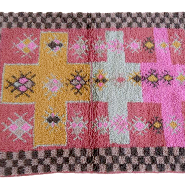 Moroccan custom rug from Beni Ourain, Wool and Thread, Pink