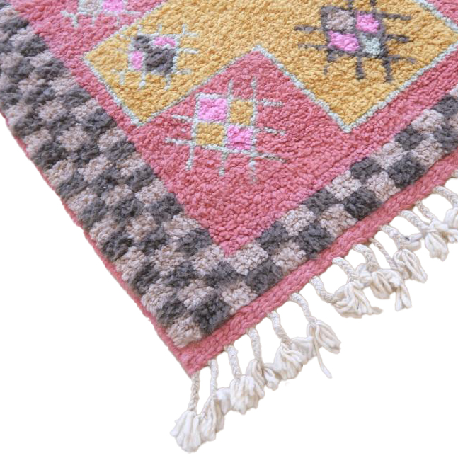 Moroccan custom rug from Beni Ourain, Wool and Thread, Pink