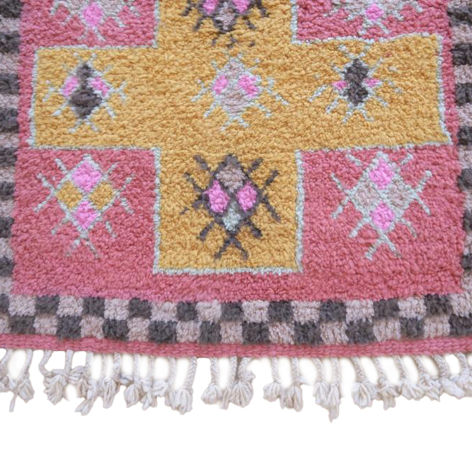 Moroccan custom rug from Beni Ourain, Wool and Thread, Pink