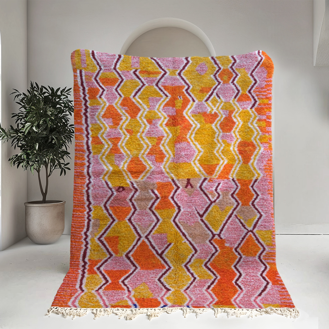 Moroccan custom rug from Beni Ourain, Wool and Thread, Colorful