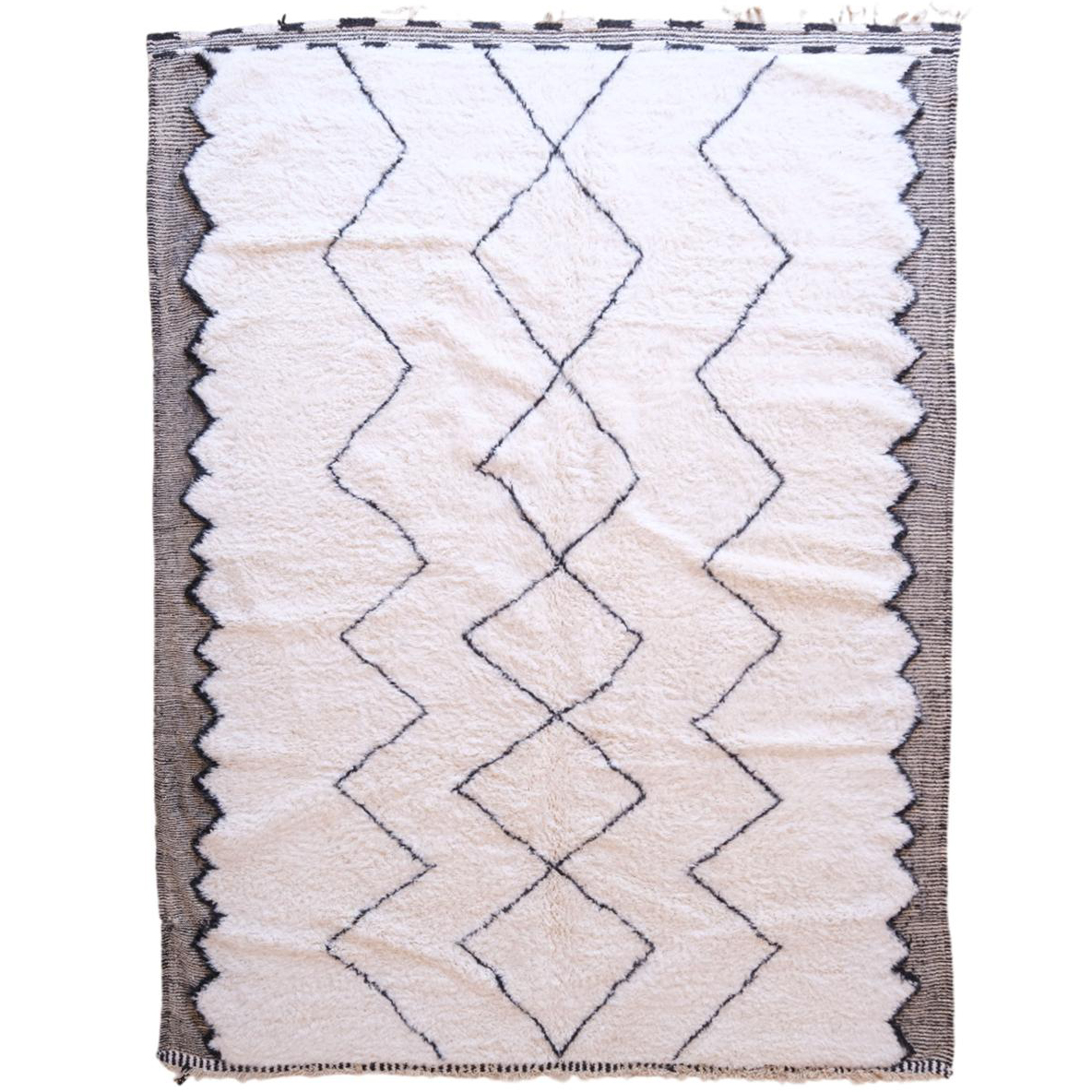 Moroccan custom rug from Beni Ourain, Wool and Thread, black and white