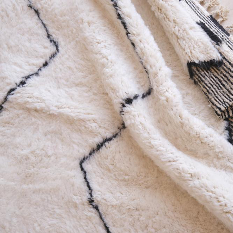 Moroccan custom rug from Beni Ourain, Wool and Thread, black and white