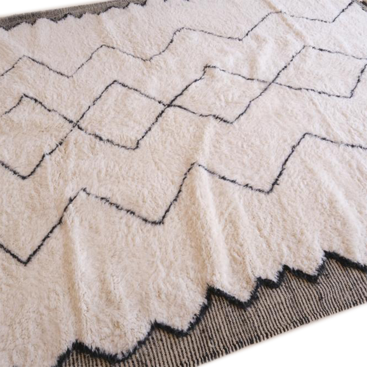 Moroccan custom rug from Beni Ourain, Wool and Thread, black and white